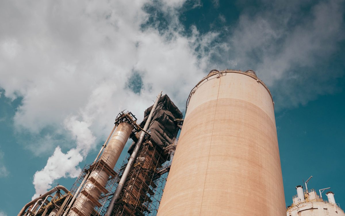 Process pipework and a storage tank at a gas facility
